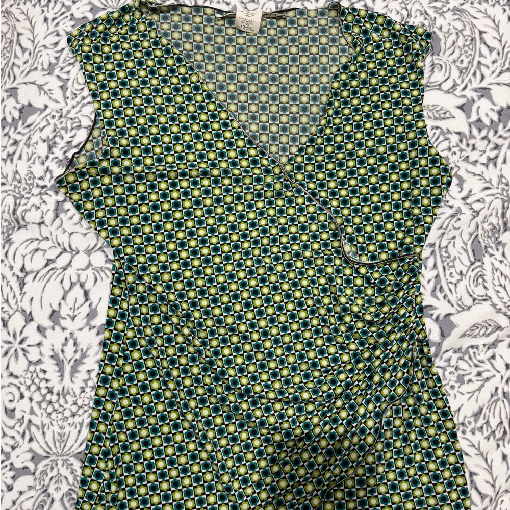 Max Studio Geometric Print green and teal Sleeveless Top size L - Picture 5 of 9